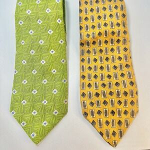 Robert Talbott Vintage Neck Ties Floral Bright Green Yellow 100% Silk Lot of 2
